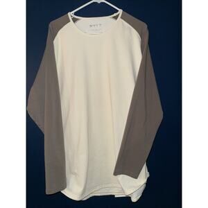 BYLT Drop Cut Baseball Lux Shirt Men's XXL Ivory Brown Long Sleeve
